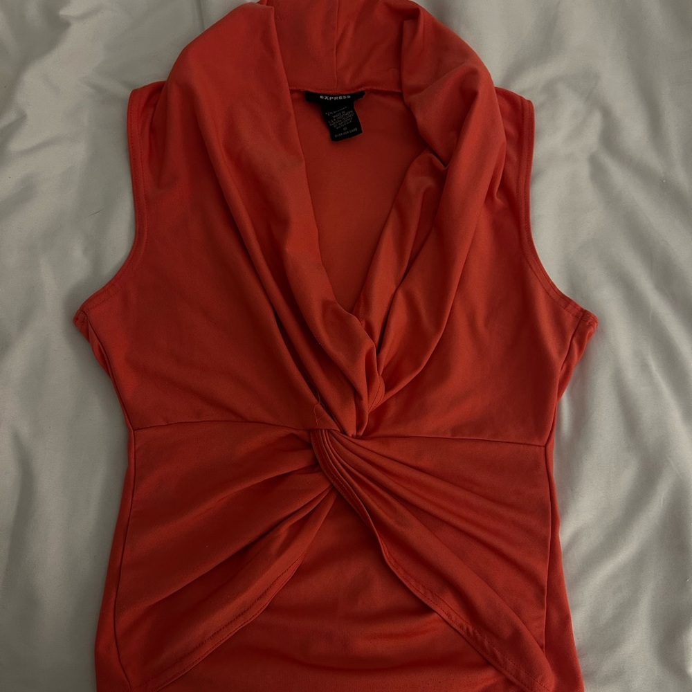 Express Bold Orange Sleeveless Twist Blouse